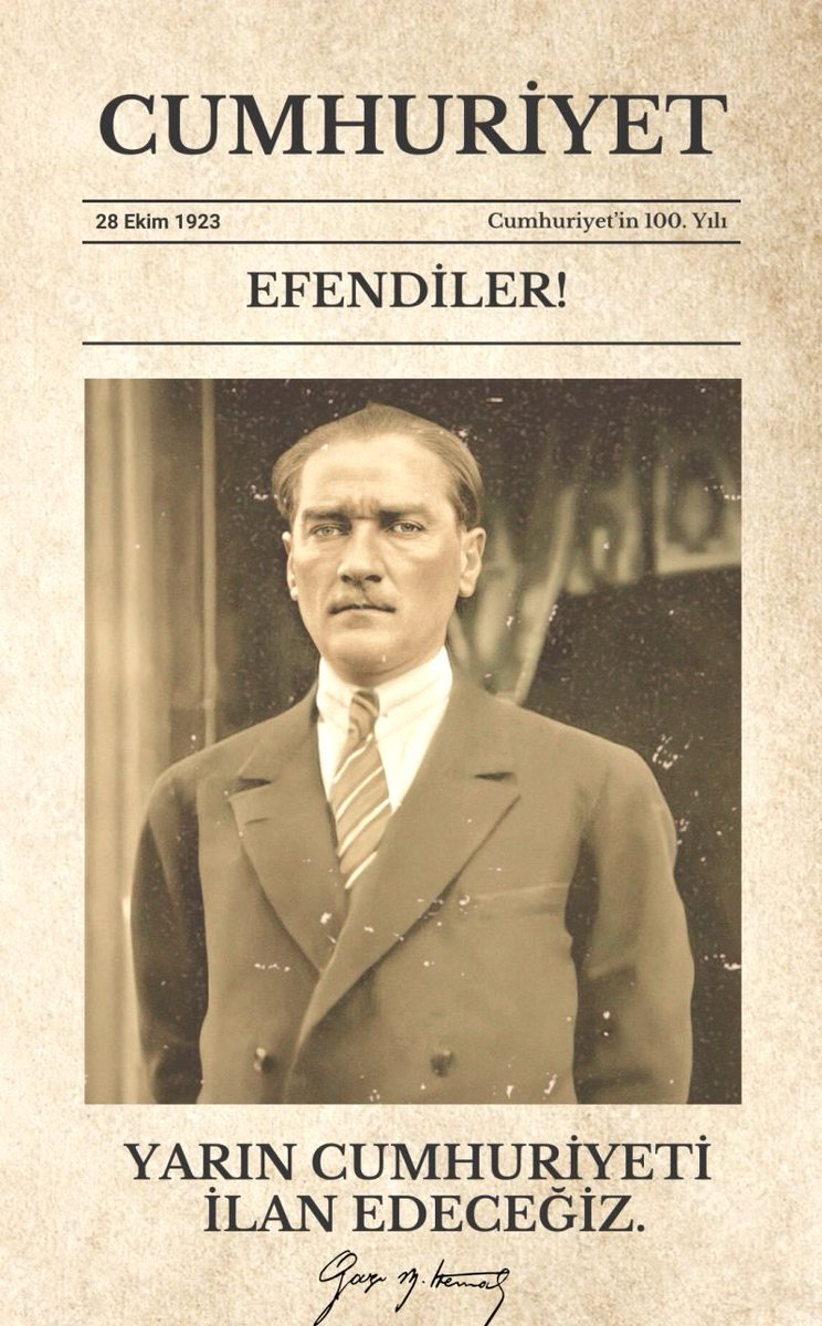 Ne Mutlu Türküm Diyene 🇹🇷 En değerli servetimiz Cumhuriyet. Yarın yine bayraklarla biz Cumhuriyetimizi aynı coşkuyla kutlayacağız. Ulu Önder Mustafa Kemal Atatürk’ün açtığı yolda yürümeye devam ediyoruz. #cumhuriyet #Atatürk