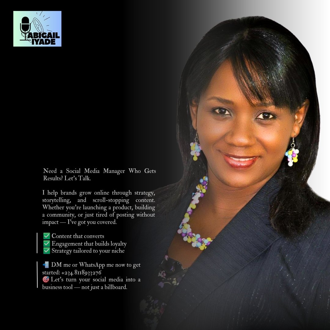 AbigailIyade's tweet image. Need a Social Media Manager Who Gets Results? Let’s Talk.
SocialMediaManager #MediaConsultant #ContentThatWorks #DigitalGrowth #AbigailIyade