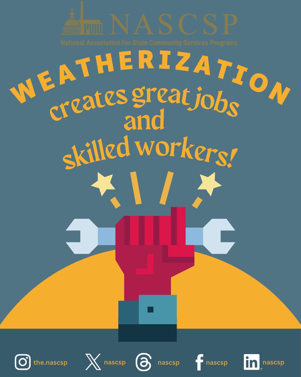 NASCSP's tweet image. Weatherization creates good local jobs in every community. 👷‍♀️

From auditors to installers, thousands of professionals power the Weatherization Assistance Program nationwide!

#CleanEnergyJobs #EnergyAwarenessMonth #WeatherizationWorks #GreenWorkforce