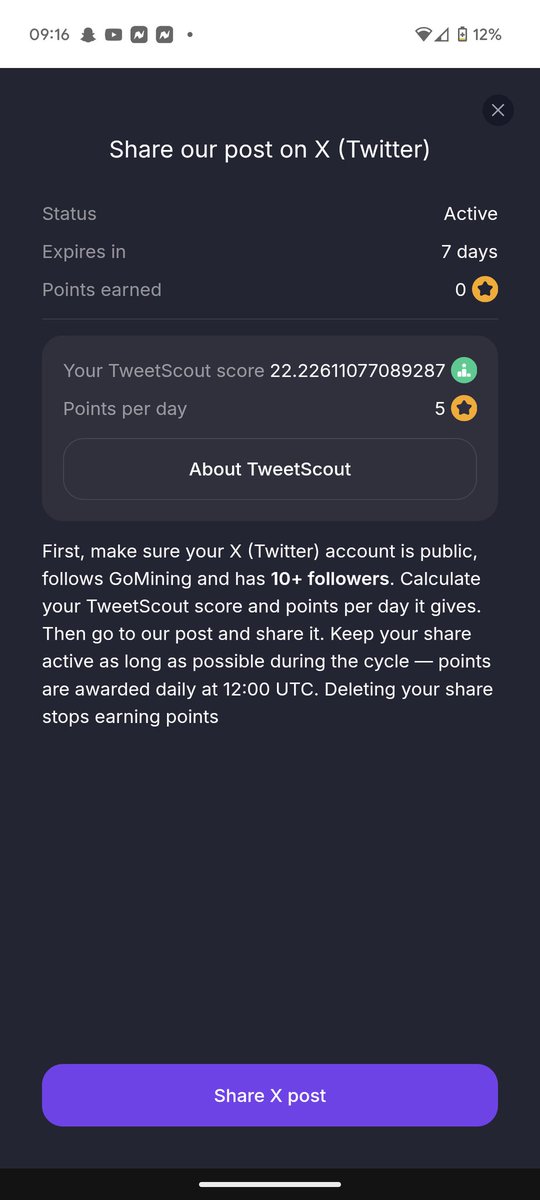 miked0dd's tweet image. Finally have lift-off on my TweetScout score!! Now collecting 5 bounty pts per day on X 💪🏼😈 thanks to all in the GM community, what an outstanding community it is! 🚀🚀 @GoMining_token