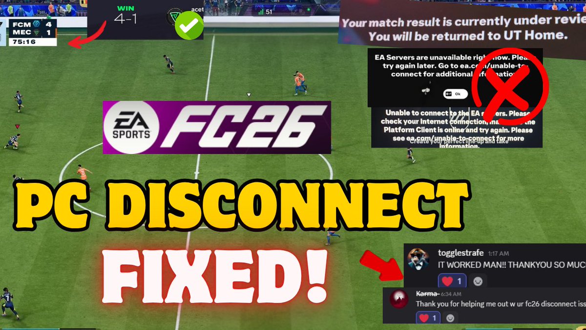 mofut_YT's tweet photo. PC EAFC26 Disconnect problem solution guide- https://t.co/gSQDKonXjv #FC26 #EAFC26 #PC #pcgame #gamers #EAAPP #Steam https://t.co/a6lqL76nO5