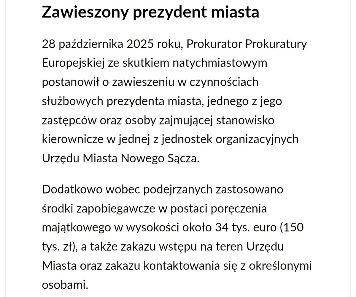 michalkadz's tweet photo. Jak podaje CBA Prezydent Nowego Sącza wraz z zastępcą zostali zawieszeni. Mają też zakaz wstępu do Urzędu Miasta. https://t.co/4YD8eEQ9ds