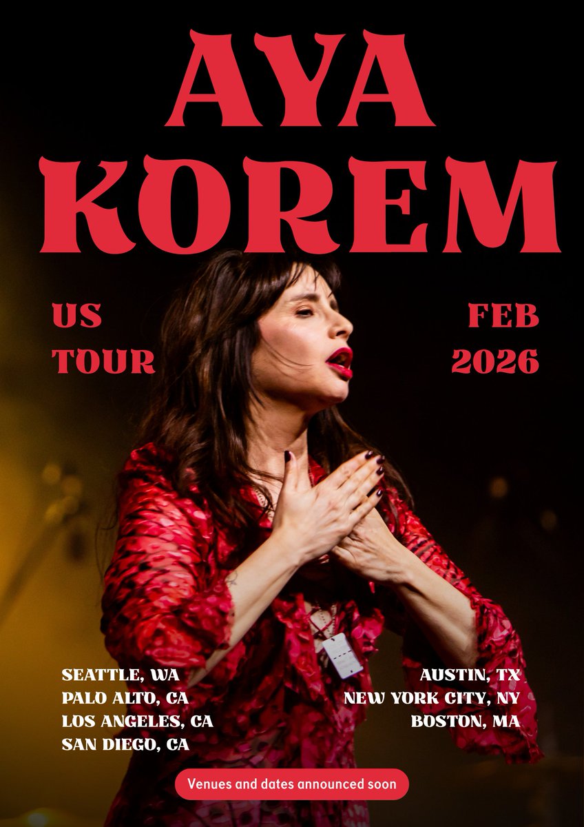 ayakorem's tweet image. It’s been a few years since my last US tour, and this February I’m finally coming back! Seattle, Palo Alto, LA, San Diego, Austin, NYC &amp;amp; Boston, Venues + dates announced soon! If you’d like us to add another show in your community, DM me. can’t wait to see you all.
Please share♥️