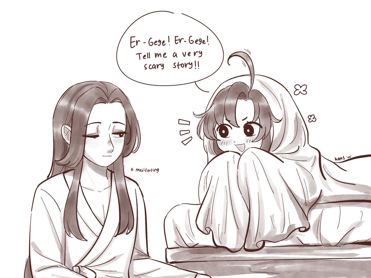 hansdumps's tweet image. halloween and xianxian&apos;s birthday are just around the corner! 🎃👻 have this silly doodles of lan zhan telling a very scary story for a treat xD
#WangXian #mdzs