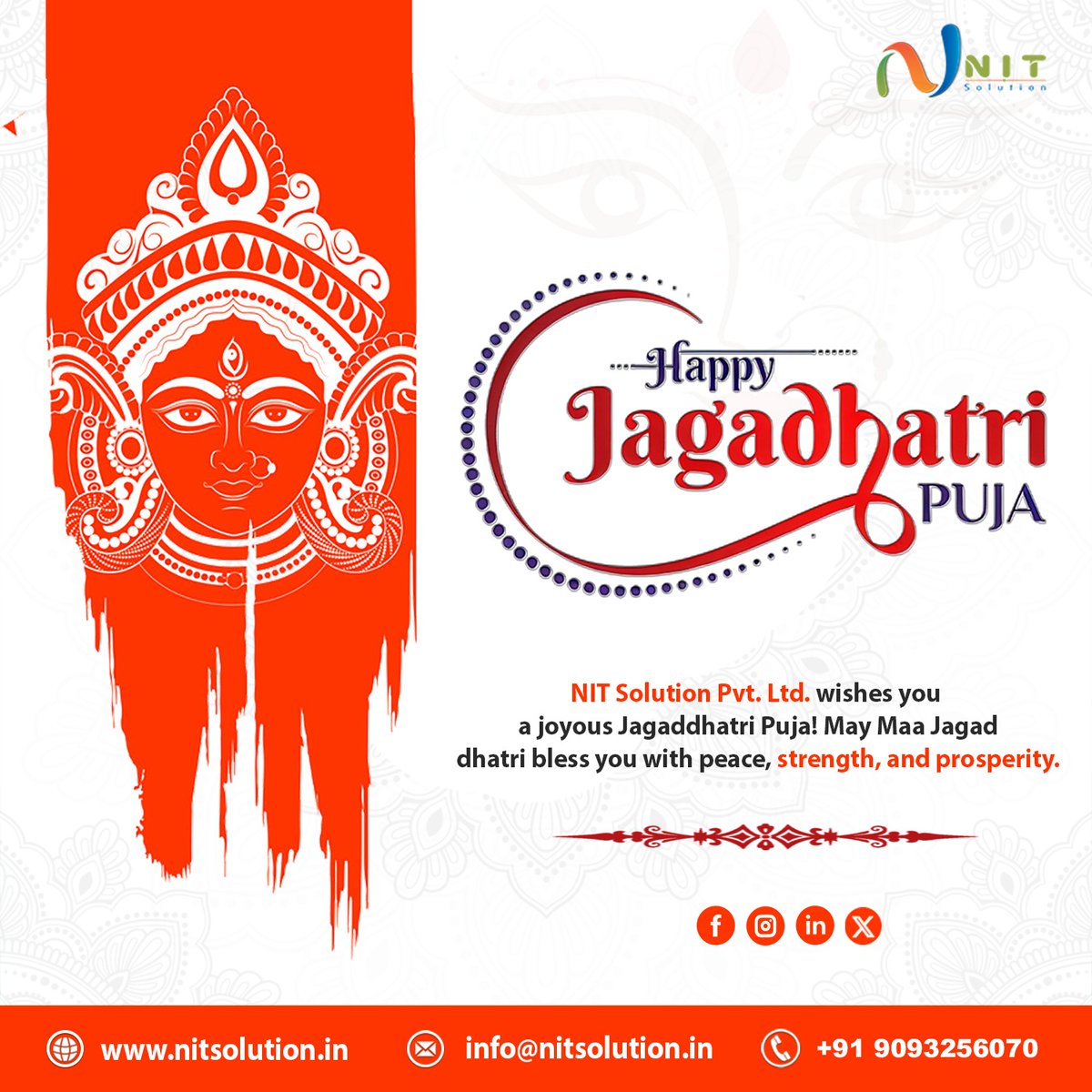nit_solution's tweet image. ✨ Wishing you all a very Happy Jagadhatri Puja!
May Goddess Jagadhatri bless everyone with strength, prosperity, and positivity.
Let this divine occasion bring peace and harmony to our lives and success to all our endeavours. 🌸
#JagadhatriPuja #FestiveSpirit #Blessings
