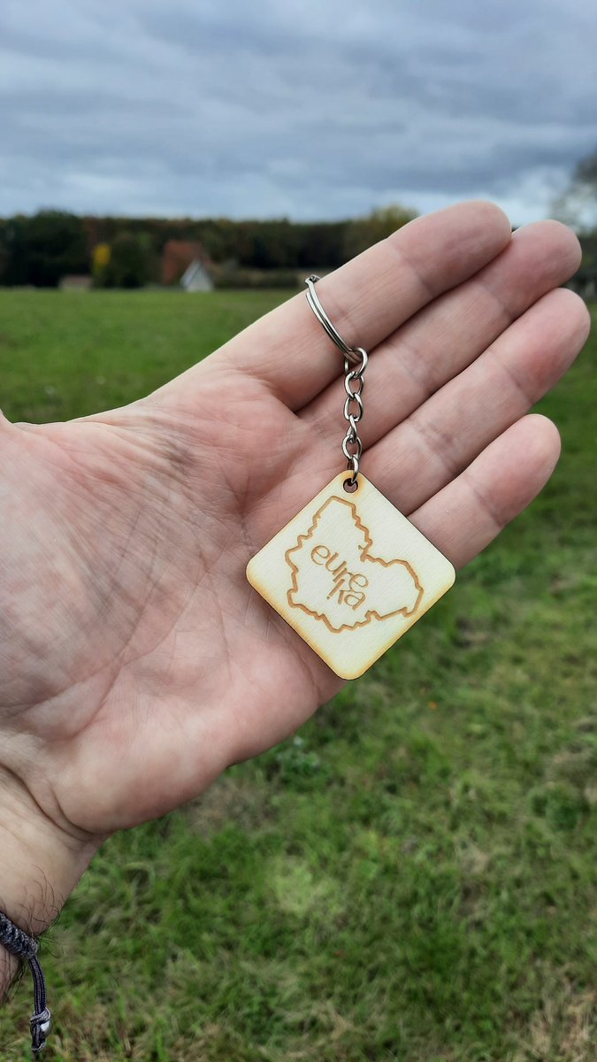 Je complète ma collection de goodies avec ce magnifique porte-clés d'Eurêka, en bois d'arbre, pyrogravé au Fablab de Conches-en-Ouche