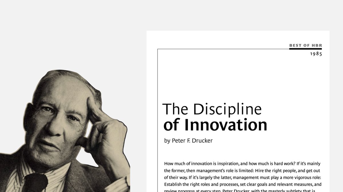 fermatslibrary's tweet image. This week&apos;s paper: Drucker&apos;s &quot;The Discipline of Innovation&quot; (1985)

Innovation isn&apos;t about genius or tech startups. Drucker breaks down 7 sources of opportunity any organization can exploit systematically. He shows how IBM survived the Depression, Ford created the Mustang, and…