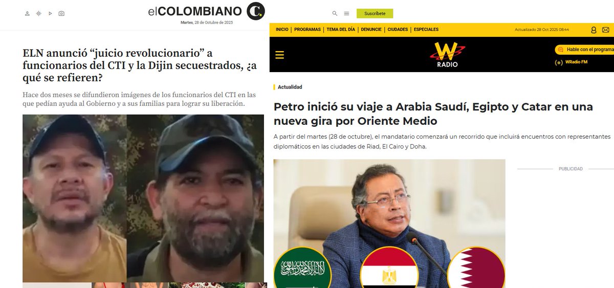 #MananasBLU ELN anunció “juicio revolucionario” a funcionarios del CTI y la Dijin secuestrados, ¿a qué se refieren? 2 mese secuestrados y Petro solo quiere pasea y dejarlos morir  elcolombiano.com/colombia/eln-j…👈🇨🇴 #PetroVergüenzaMundial #PetroLargueseAGaza #PetroDioLaOrden