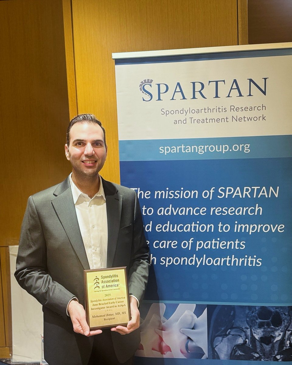 Thank you to the Spondylitis Association of America for the Investigator Award! #axSpA #research #education