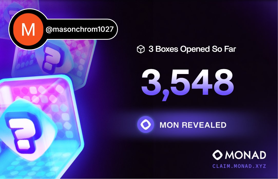 masonchrom1027's tweet photo. @monad Day 1 final! 3500 $mon https://t.co/GKDNM14xaS