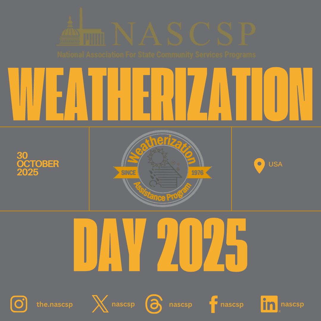 NASCSP's tweet image. It’s National Weatherization Day! 🏠💡

Today we honor the work of thousands across the Weatherization Assistance Program who help families save money and improve comfort! 

Thank you for making #WeatherizationWorks every day!
#EnergyAwarenessMonth #NASCSP