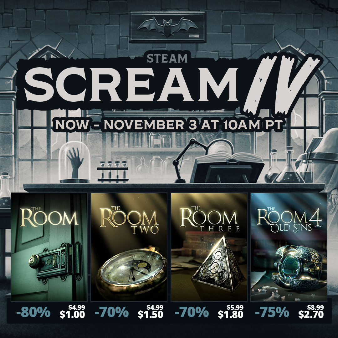 What better way to get into the Halloween spirit than with up to 80% off The Room games in the Steam Scream Fest😱! Prepare for some paranormal puzzling!
bit.ly/FireproofGames…

#TheRoom #steam #steamsale #screamfest #ScreamFest2025