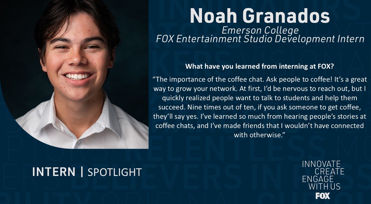 Meet our FOX Entertainment Fall 2025 interns and see what they have to say about their #foxinternship experience 🍁💭
✨Celeste Ferreira - Experiences &amp; Design Intern
✨Katherine Lee - Unscripted Intern
✨Noah Granados - FES Development Intern