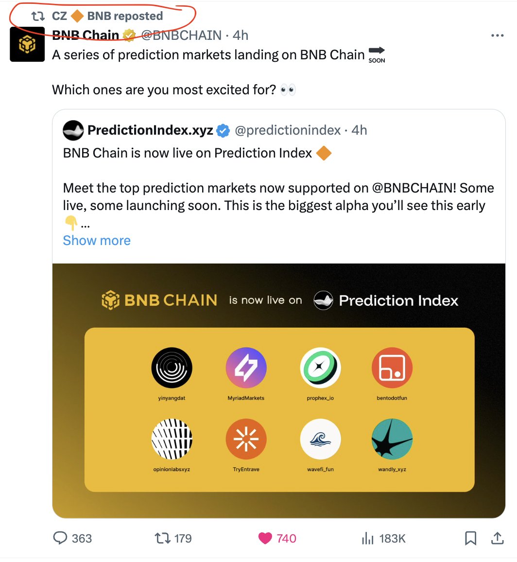 lililashka's tweet image. ladies and gents, I’ve officially made it in crypto @cz_binance just retweeted @predictionindex
