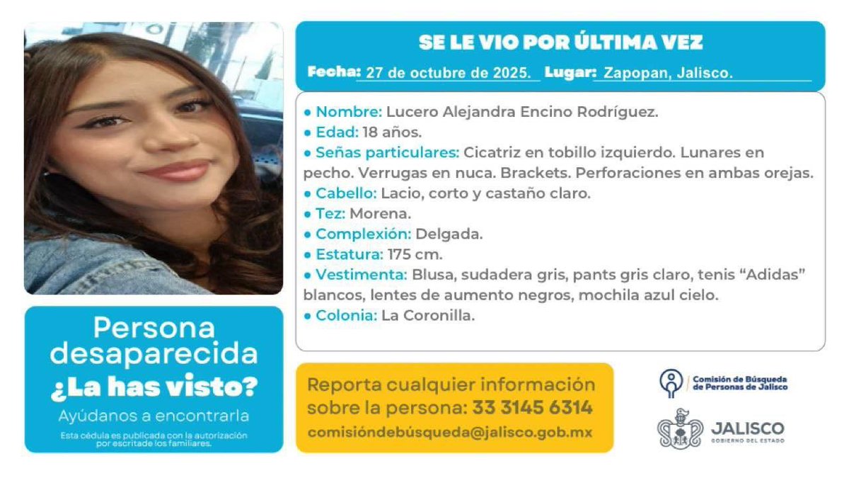 Desaparece una joven en #Zapopan, #Jalisco (Col. La Coronilla).