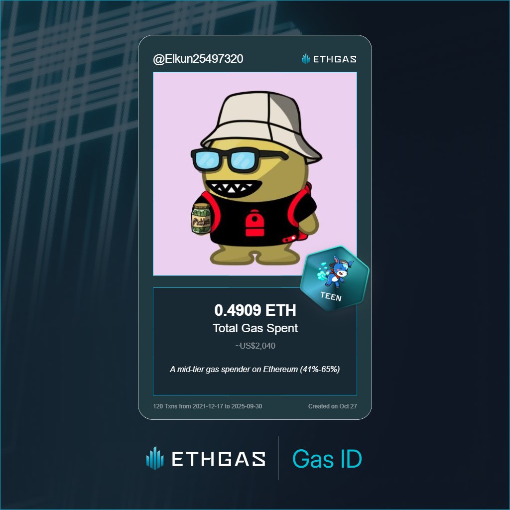 Just unlocked my Gas ID via ETHGas 🪪

I'm a Teen Jack with 0.4909 ETH spent on gas since Beacon Chain - now fueling my climb to the Gasless Future and earned 0 Beans already. 

Reveal yours at ethgas.com/community/gas-…