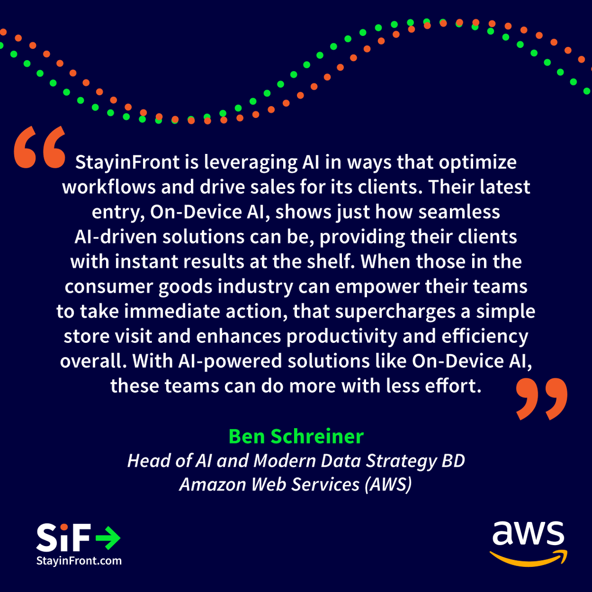 StayinFront's tweet photo. Ben Schreiner, Head of AI and Modern Data Strategy BD at Amazon Web Services (AWS), shares his thoughts on StayinFront's AI Solutions. https://t.co/eqQfAJlh3L