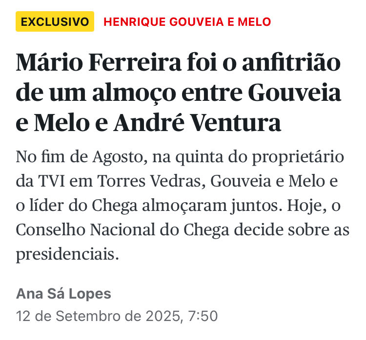A ouvir o Gouveia e Melo a falar é fácil esquecer que ainda há uns meses ele estava a almoçar com o Ventura e a falar de um potencial apoio do Chega à candidatura dele…