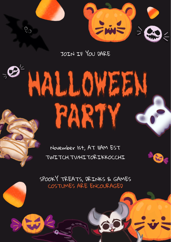 hitorikkocchi's tweet photo. 👻 Happy Spooky October! 👻
You are invited to my Halloween party this Saturday, November 1, 11PM SGT at https://t.co/oa2ikV9eqo

There will be spooky treats, drinks, games AND monster revival to conduct.

Are you up for the wickedness?  
JOIN IF YOU DARE https://t.co/TFlKsR7yIT