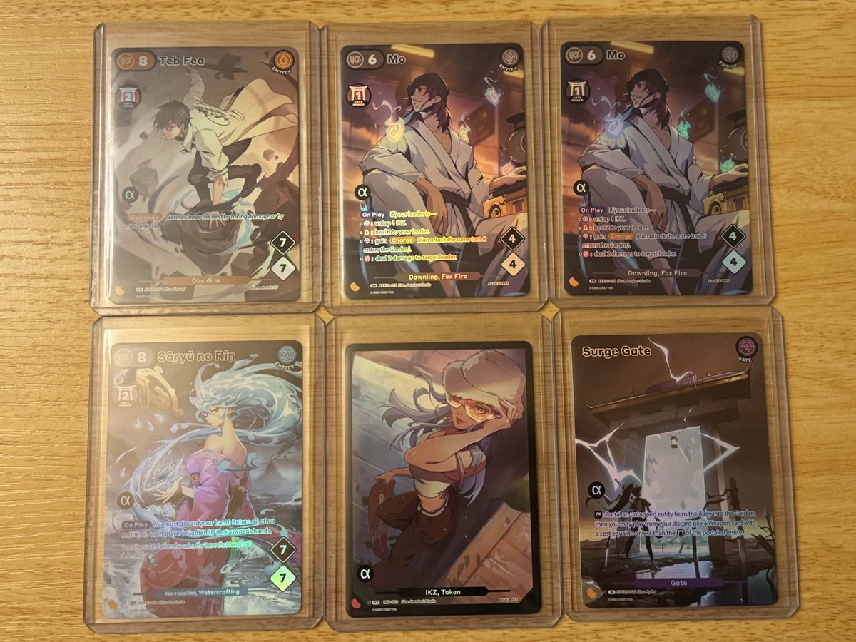 t_mattty's tweet image. I had a lot of fun opening the Azuki TCG Alpha deck booster packs ❤️

Only showing the water WAIFU pulls, even though some are common but they look amazing and also the SR’s!

No serialized Mizuki alternate art card though 😭😭😭