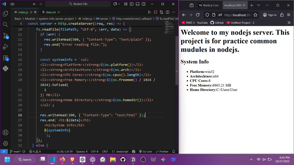 Parthodasm23's tweet image. learn fs,path,http,os module by creating a small System Info Server project  #100DaysOfCode
