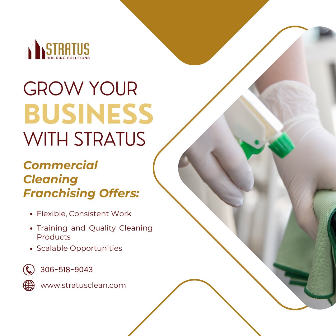 stratussask's tweet photo. Did you know you could grow your own commercial cleaning team in Saskatoon and area with Stratus Building Solutions of Saskatoon? If this is of interest, reach out to us to schedule a meeting with the Stratus team to learn more. #YXE #jobopportunity #local https://t.co/REC51l3AZ3