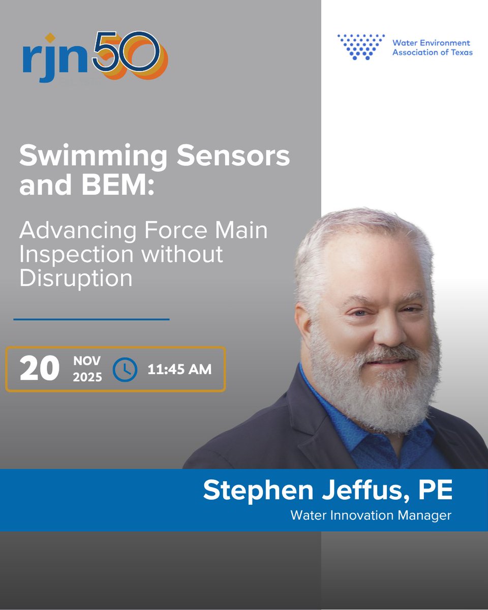 rjn_group's tweet image. Making waves in El Paso! 🌊
Stephen Jeffus, PE is presenting “Swimming Sensors and BEM: Advancing Force Main Inspection without Disruption” at CMOM West on November 20.

Register now! hubs.li/Q03Qf2ky0

#RJNGroup #EngineeringInAction