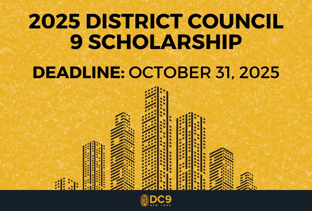 Calling all undergraduate students who are dependents of District Council 9 members! The 2025 DC 9 Scholarship Fund application is now available! All requirements are listed on the application. The deadline is October 31. Good luck to all applicants!

bit.ly/4gx1OfC