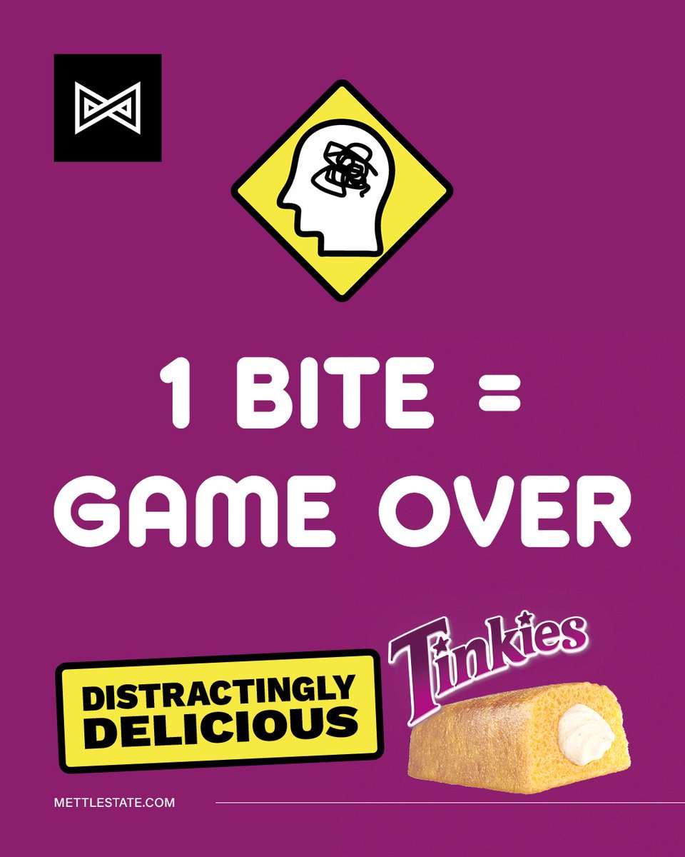 Mettlestate's tweet image. “Just one bite” they said. It’ll be fine. 👀​

Now you’re halfway through the box and forgot you were in a tournament.

Whether you’re in Casual Cups or Battlegrounds, one thing’s for sure. 
Tinkies don’t play fair.​

#GameOver #DistractinglyDelicious