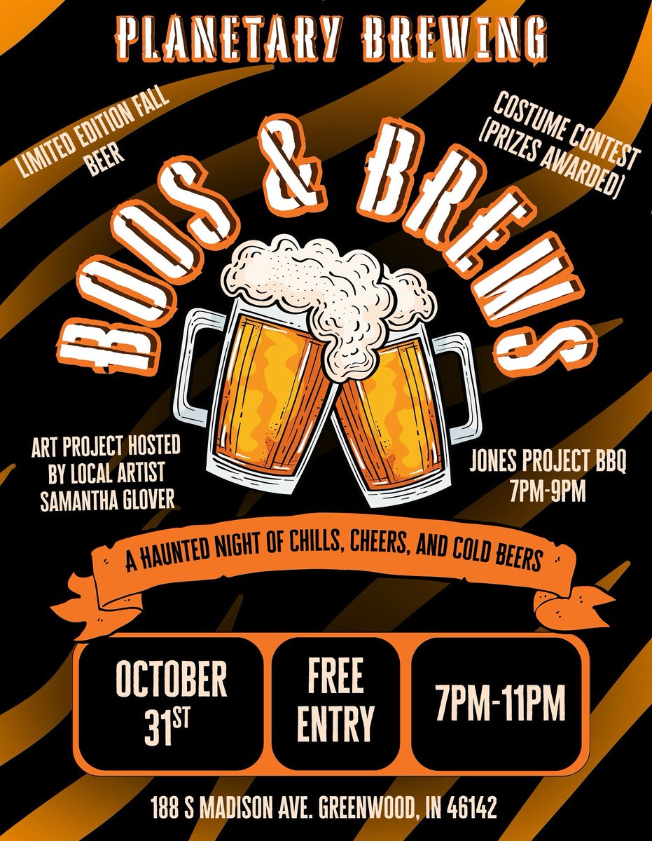 A Big Thanks to Samantha Glover for getting us into the spooky spirit ahead of our Halloween Party this Friday at 7:00pm! Costumes, Candy, and of course Craft Beer 🍻 

#mural #art #halloween #halloweenparty🎃 #costumes #craftbeer #planetarybrewing #greenwood #indiana