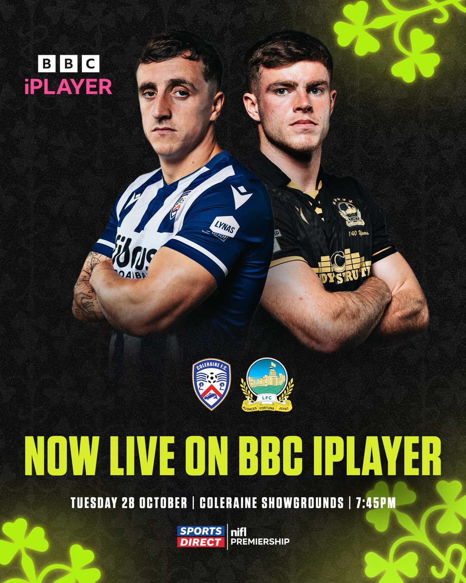 💥 LIVE ON THE BBC IPLAYER 💥

<a href="/ColeraineFC/">Coleraine FC</a>  vs <a href="/OfficialBlues/">Linfield FC</a> 

Big news in ahead of a huge game at the Showgrounds 😍