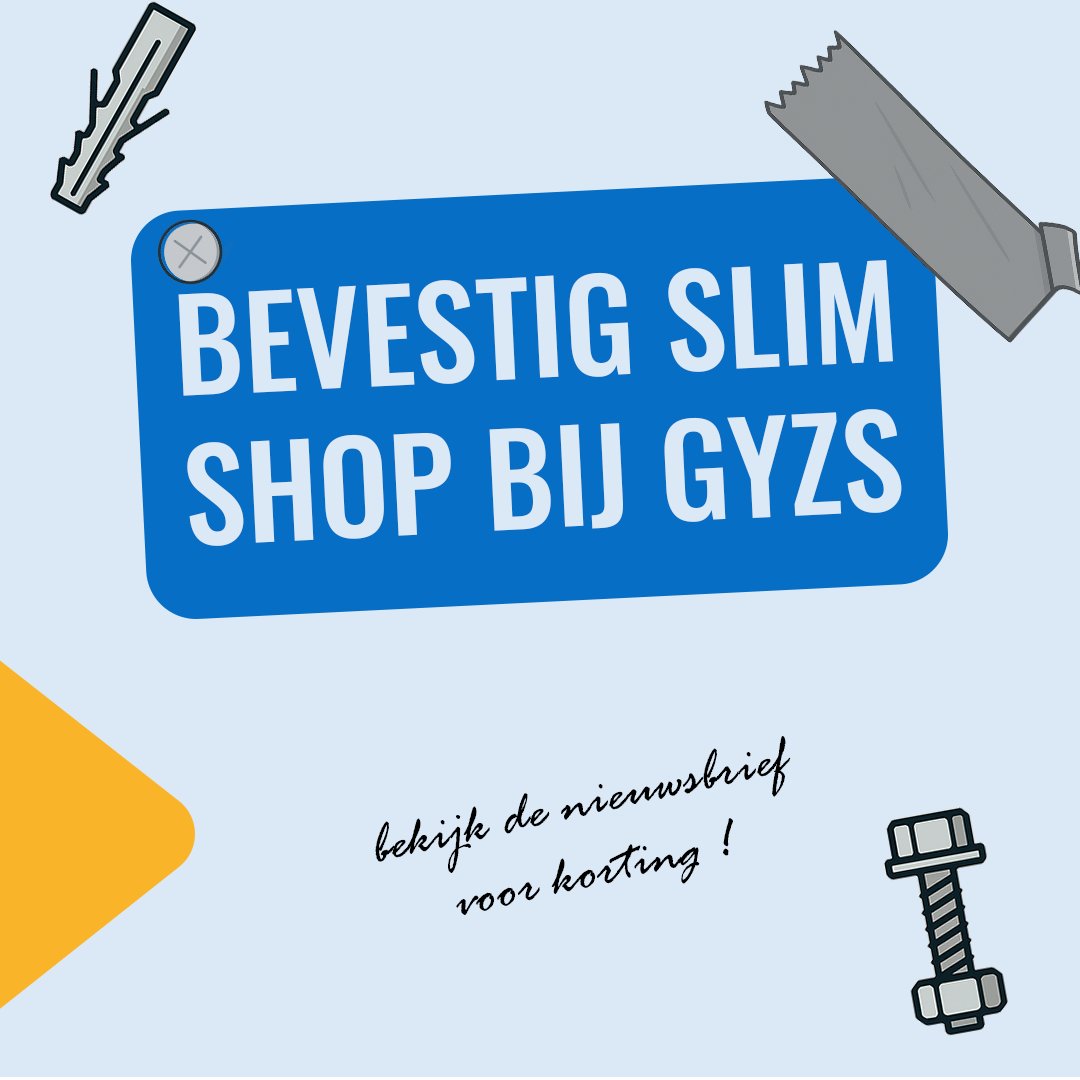 GYZSshop's tweet photo. Heb je onze laatste nieuwsbrief gelezen? Daar hebben we een leuke actie voor bevestigingsmateriaal met kortingscode. Gemist? Lees hem hier alsnog: https://t.co/vQHTHn88Al https://t.co/WZVfUWDSdA