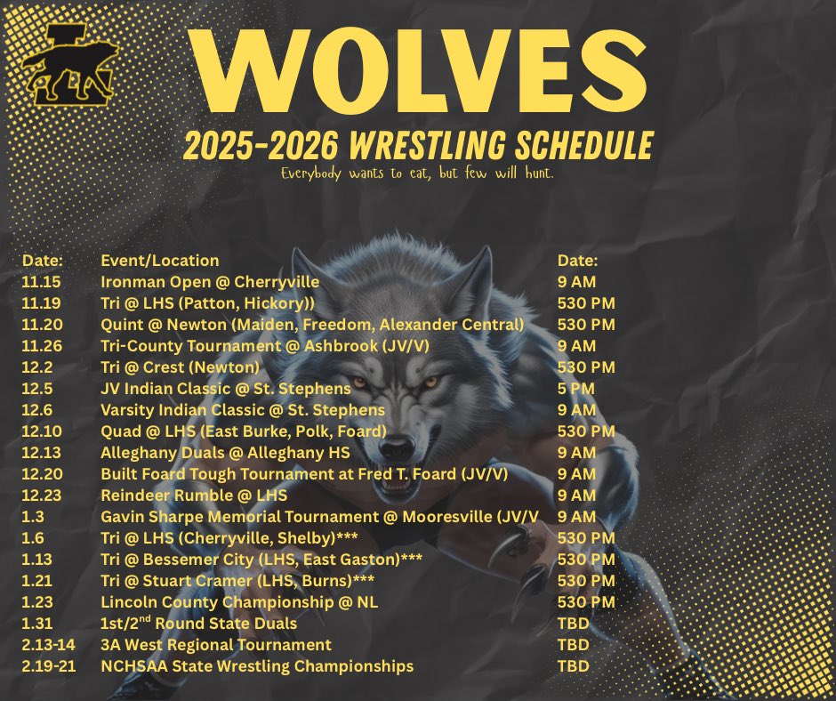 LHSMatWolves's tweet photo. Updated schedule. Newton on 11/20 and Cramer on 1/21 have changed. Please share https://t.co/8mQBK1FZTD