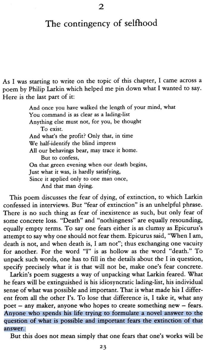 RortyQuotes's tweet image. Anyone who spends his life trying to formulate a novel answer to the question of what is possible and important fears the extinction of that answer.
&apos;Contingency, Irony, and Solidarity&apos; p.23
#Pragmatism
#Rorty
#Contingency