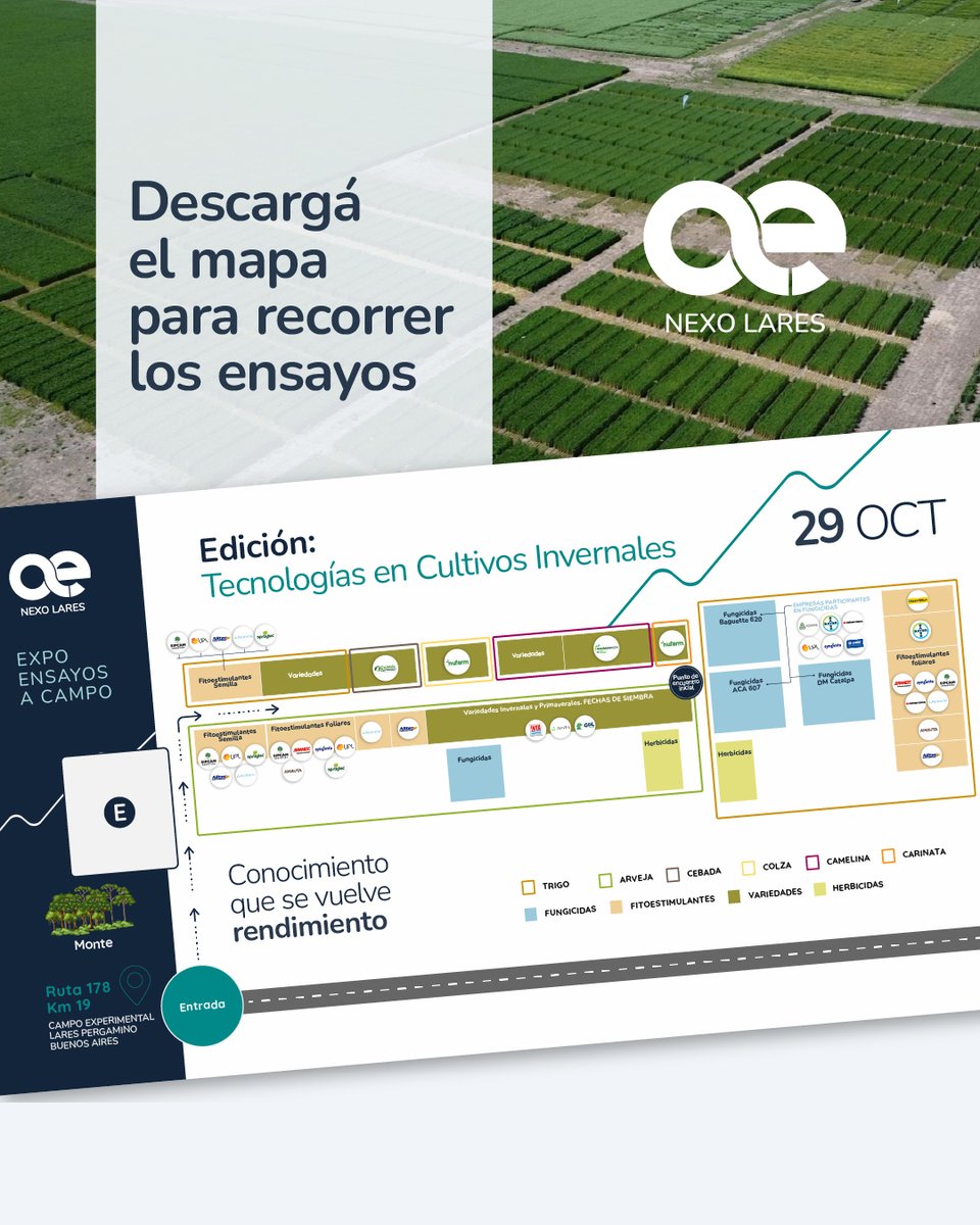¡Mañana nos vemos en #NexoLares 🌾!

Descargá el mapa 🗺 del campo experimental. Es importante que lo tengas a mano, ya que es es la hoja de ruta para aprovechar al máximo cada ensayo, cada parcela y cada punto de encuentro. 

📲🗺 Link de acceso 👉 bit.ly/43uHLJC