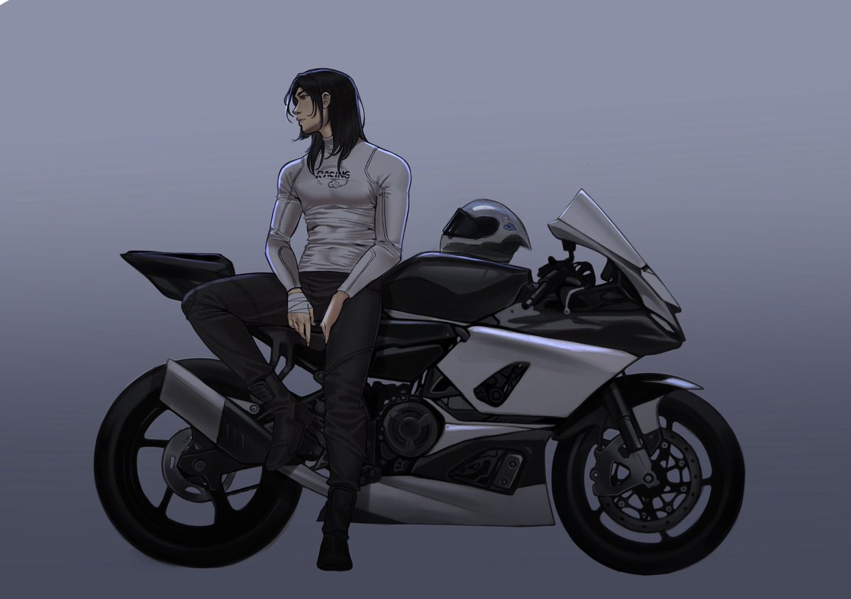 puriimousse's tweet image. I’m back !
My computer was broken 😭

here’s a biker version of Lan zhan💙🤍
#MDZS