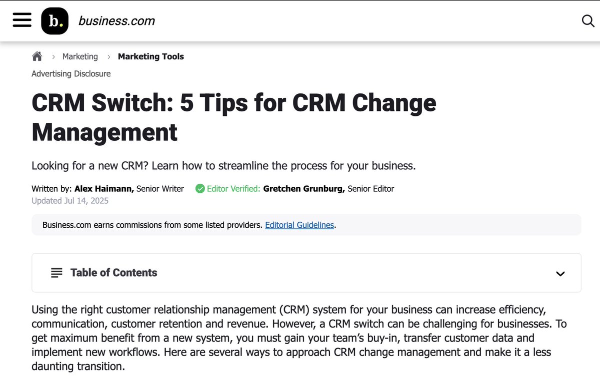 CRMSwitch's tweet image. Here&apos;s what happens to the SERP when a site with an 87 domain rating optimizes an article for your brand name. It&apos;s actually a pretty good post.