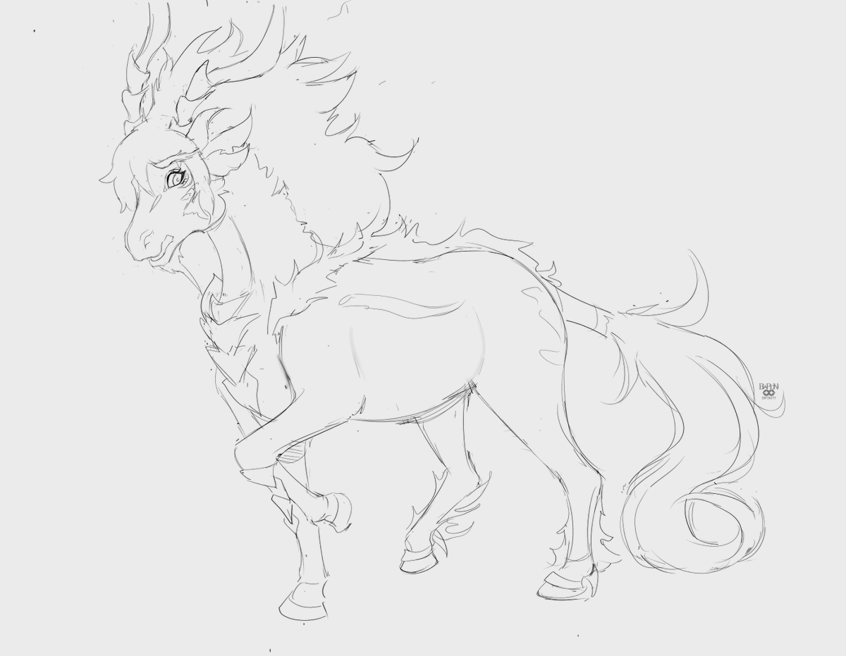 A sketch commission of the commissioner's OC transformed into a kirin. Thanks for commissioning me!