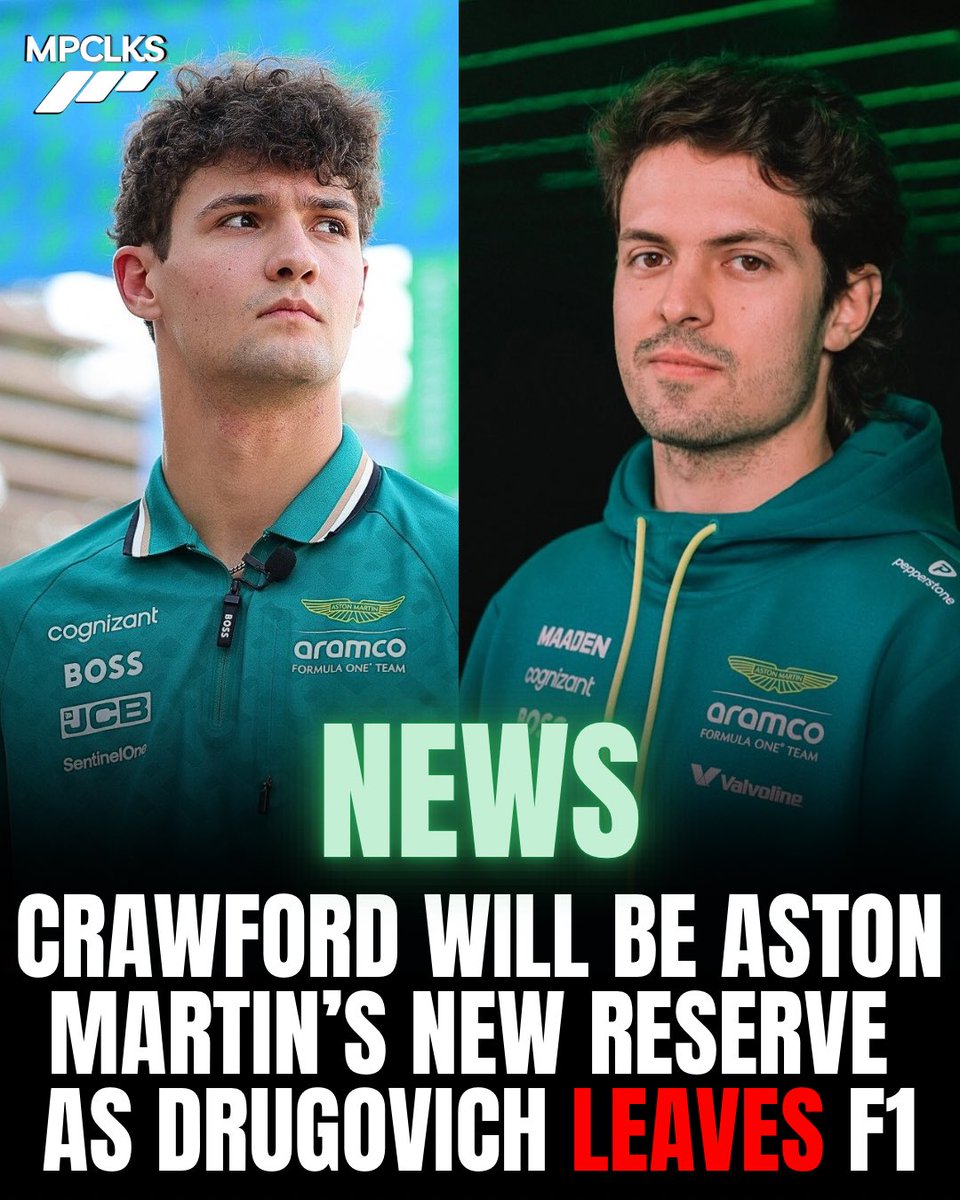 MotorspoClicks's tweet image. 🚨NEWS: Jak Crawford will be Aston Martin’s reserve driver in the 2026 Formula 1 season!

We have understood that Felipe Drugovich is leaving the team to start his new journey with Andretti in Formula-E.

#F1 #Drugovich #Crawford #Astonmartin