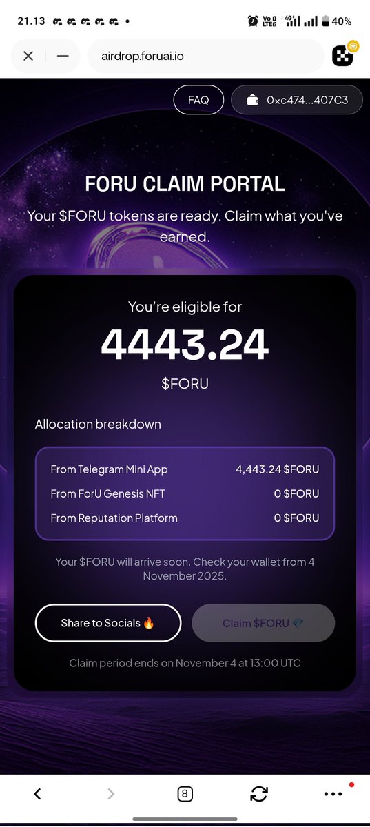 ptdz02's tweet photo. Got in early. Built my rep.
Now I’m part of the first wave of $FORU airdrop crew🚀

Check if you made it 👇
https://t.co/BtX9EdIevZ https://t.co/WbVUlGYEaq