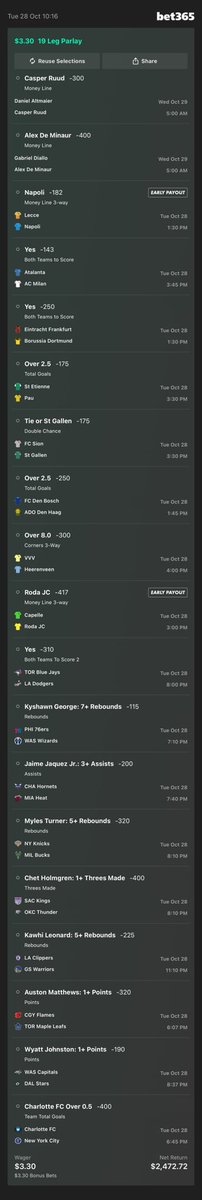 Birthday longshot 

$3.3 —> $2,472 🤩🔥

Add To Your Bet Slip - nj.bet365.com/s/r/K6TZZ