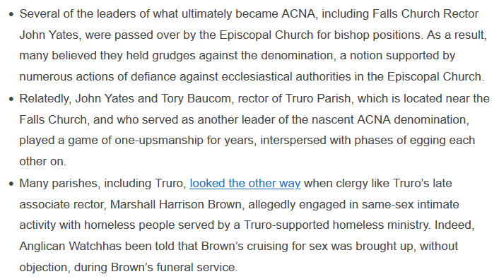 I observed this rivalry between Truro &amp; TFCA while tracking misconduct allegations in DOMA.

Bp Warner, Cn Hays, &amp; most of the Standing Committee appear aligned with Truro.

Warner famously unearthed &amp; publicized old skeletons in TFCA's closet immediately upon taking office.