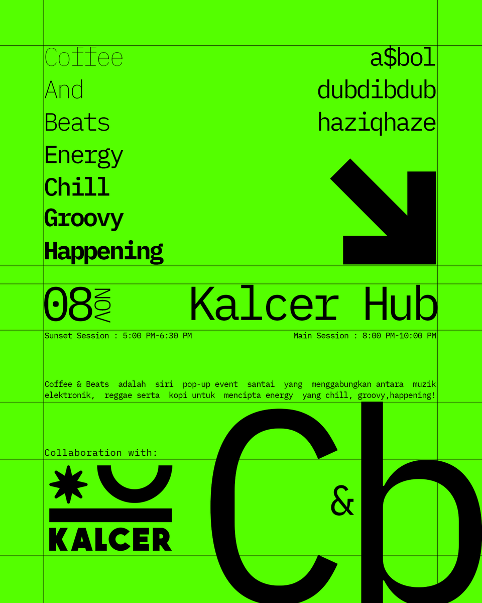 xallehrazax's tweet photo. Brewed beats, smooth vibes ☕🎶

Join us for Coffee & Beats — a pop-up session blending electronic, reggae & caffeine energy.

🗓 8 Nov 2025
📍 Kalcer Hub
🎛️ a$bol | dubdibdub | haziqhaze

Sunset Session: 5:00PM–6:30PM
Main Session: 8:00PM–10:00PM

Let’s get chill, groovy, happening!