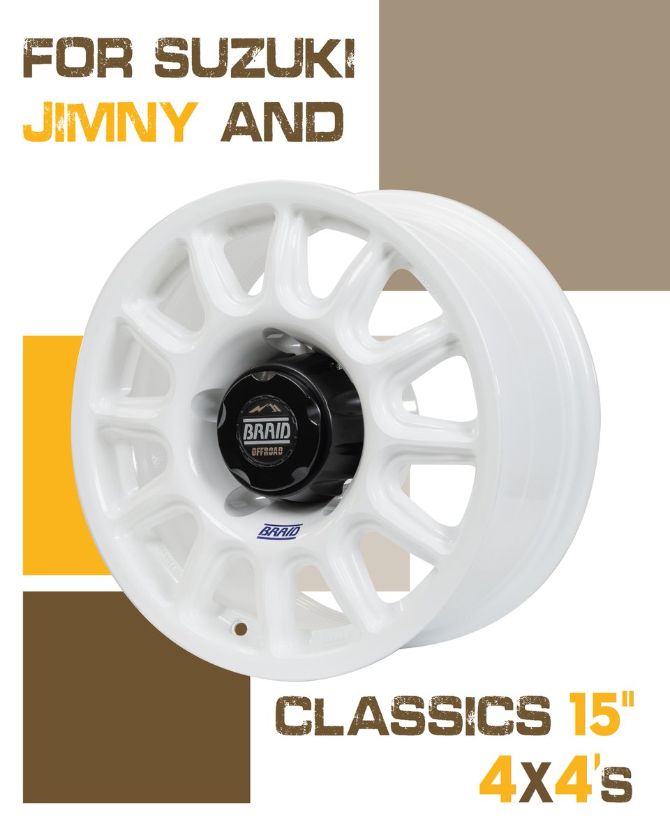 BRAIDwheels's tweet image. 🚙 New Fullrace Rally-T 7x15 Low Offset!
Now available with offsets down to ET-3, perfect for Suzuki Jimny and other 15” classic 4x4s.
✨White shiny finish standard, with custom colors available on request.
#BraidWheels #FullraceRallyT #Offroadwheels #SuzukiJimny #thewheeltailors