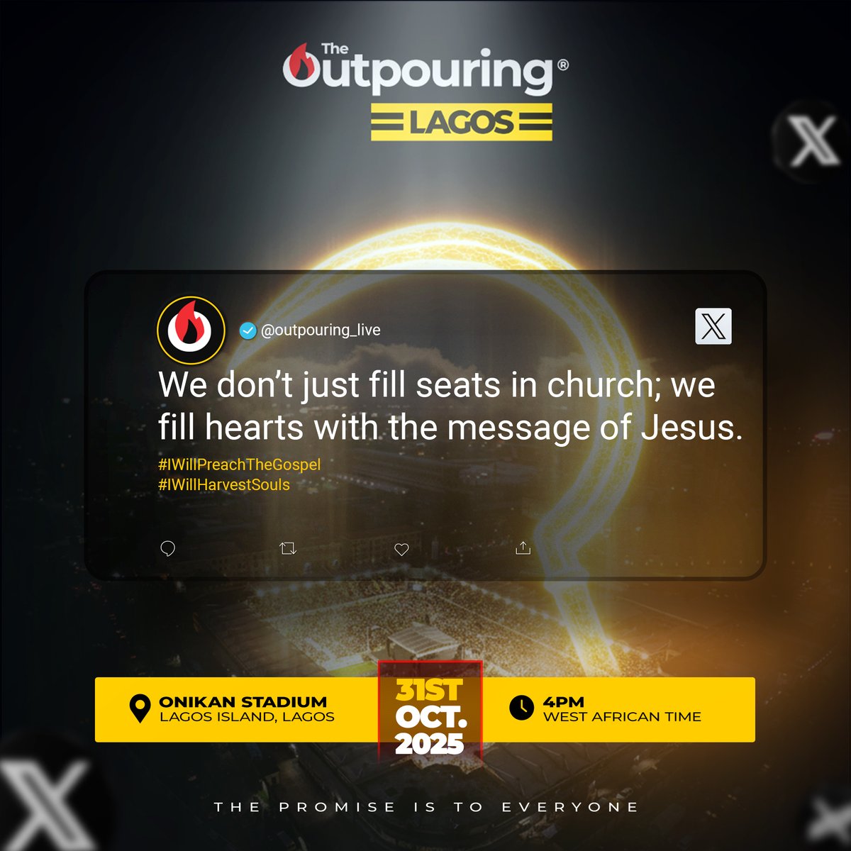 outpouring_live's tweet photo. We don’t just fill seats in church; we fill hearts with the message of Jesus. #IWillPreachTheGospel #IWillHarvestSouls https://t.co/vtbtXb37zU