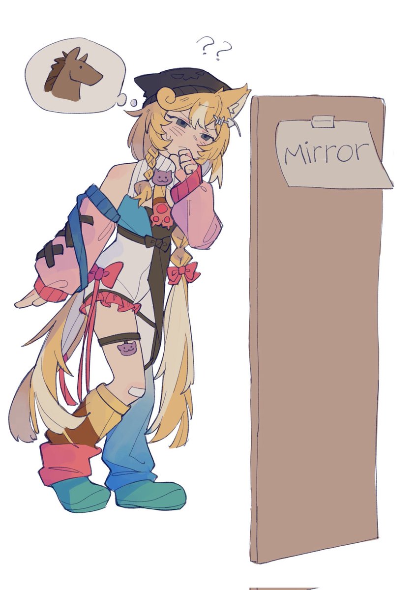 Nothyogg's tweet photo. "Que gatinho esquisito é esse no espelho? Não sou eu!" 

🎨: @/Rattakoi https://t.co/wumabl41lQ