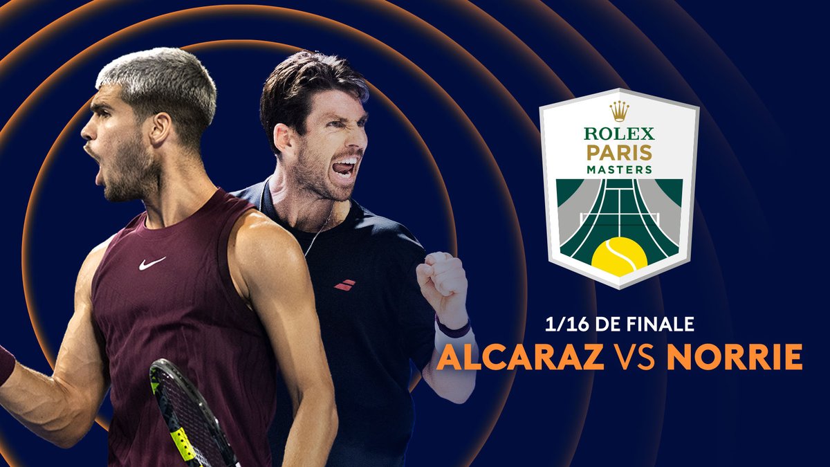 #Evénement | #Tennis

🎾 Deuxième tour du #RolexParisMasters2025

🇪🇸 Le numéro 1 mondial Carlos Alcaraz affronte Cameron Norrie 🇬🇧

▶️ À suivre en direct à partir de 19h00 sur france.tv