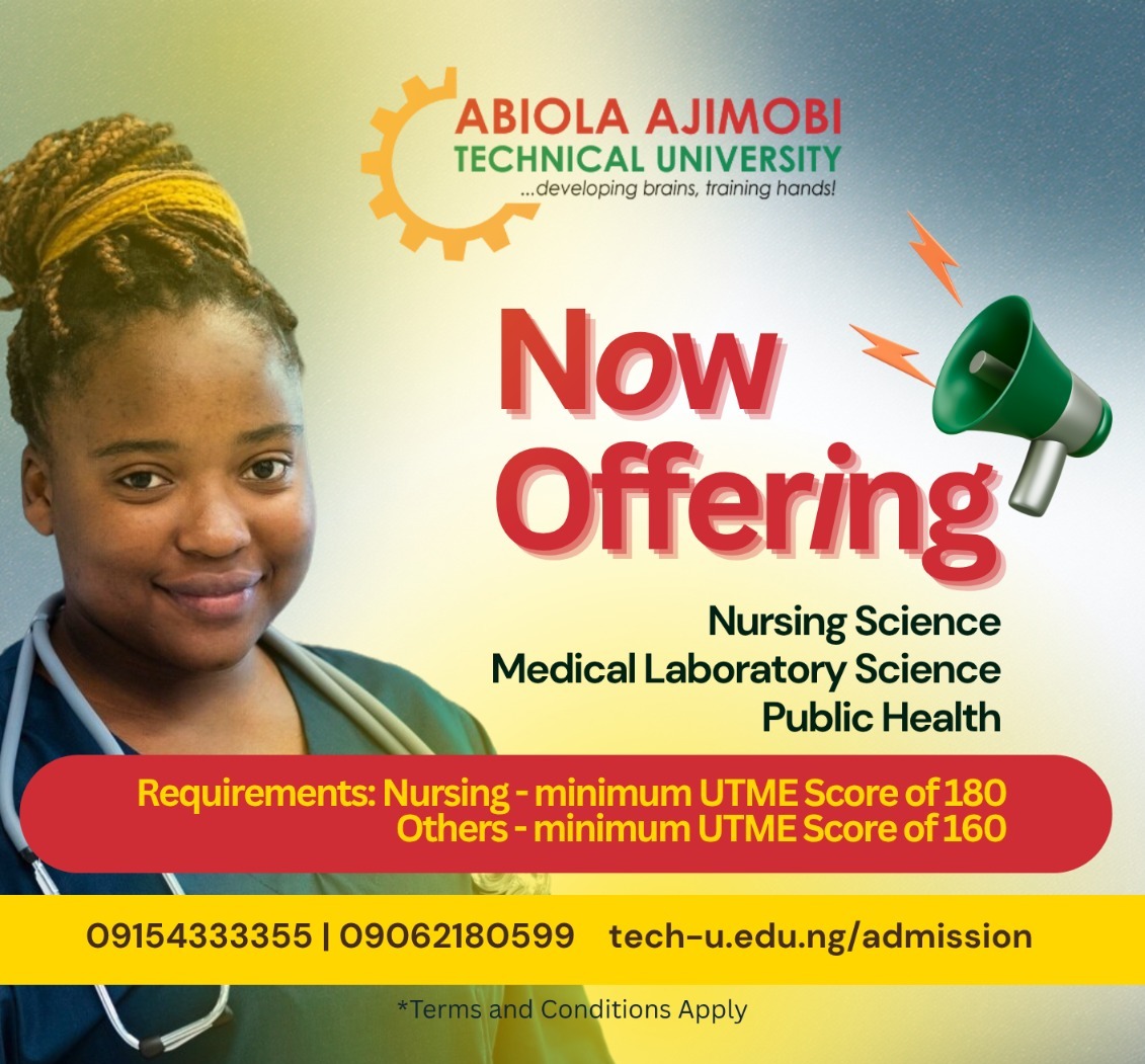 tech_uofficial's tweet image. ADMISSION NOW OPEN!
Admissions are open for:
📷 Nursing
📷 Medical Laboratory Science
📷 Public Health
Apply now and become part of a university shaping tomorrow’s health professionals.

#TechUAdmissions #JoinTechU #ApplyNow #UniversityLife #InnovationInEducation #Nursing