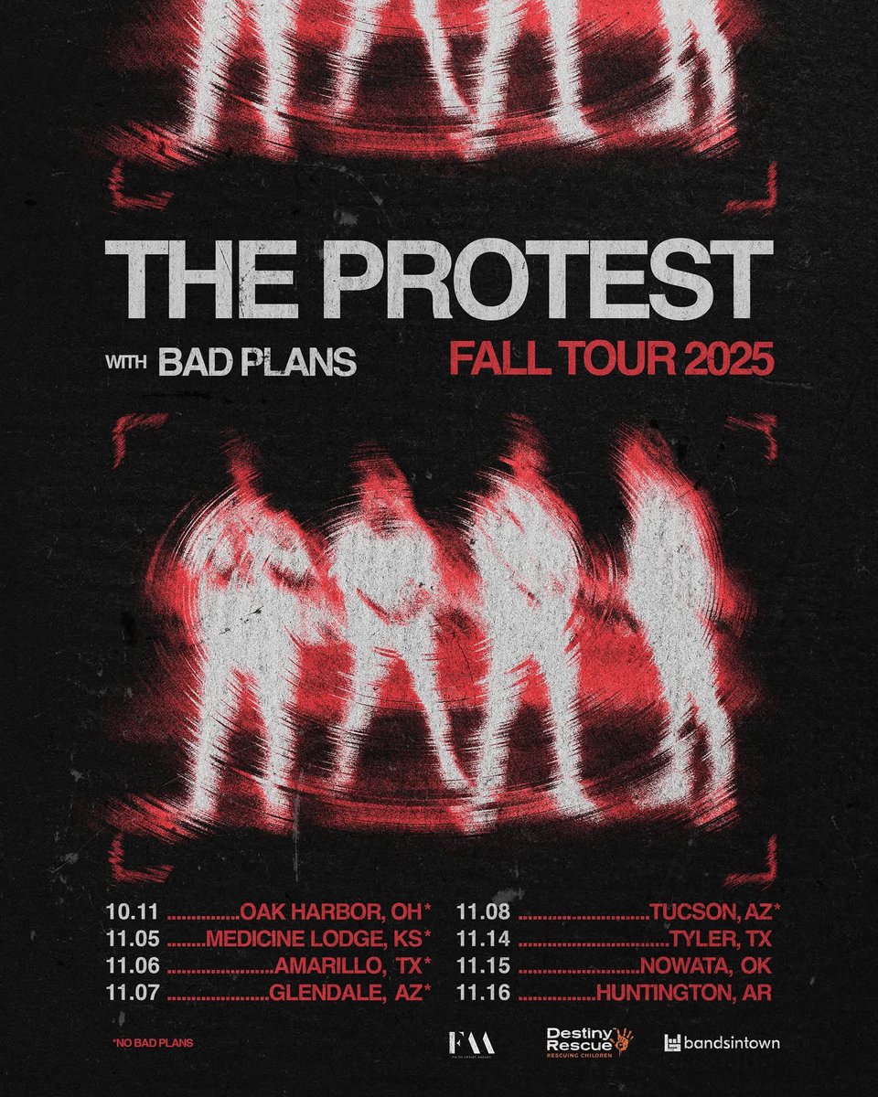 We can’t wait to join The Protest on part of their fall tour. Let us know if you’re in one of these cities:

11.14 - Flint, TX
11.15 - Nowata, OK
11.16 - Huntington, AR