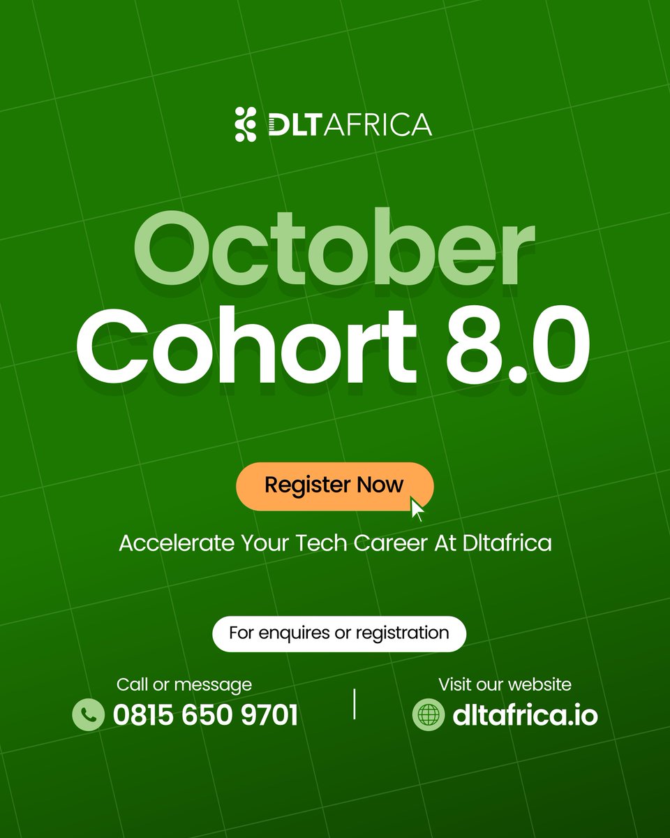 dlt_africa's tweet image. Some people wait for luck. Others learn the skills that change their story.

The truth? You can’t pray your way into opportunity — you prepare for it.

That’s why DLT Africa exists; to help young Africans move from dreaming about tech, to building with it.

Cohort 8.0 is now…